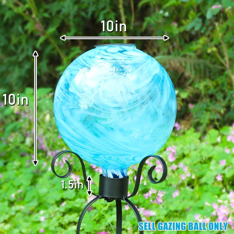 VCUTEKA Solar Gazing Ball, Glass Gazing Balls Sphere with Solar Light for Garden Lawn Outdoor Ornament Yard Decorative, White Swirl, 10" - Image 3